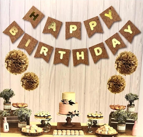 Kraft Zemin Happy Birthday Gold Banner